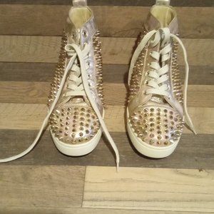 Christian Loubotin  falt spike platinum hightop womens sneakers
